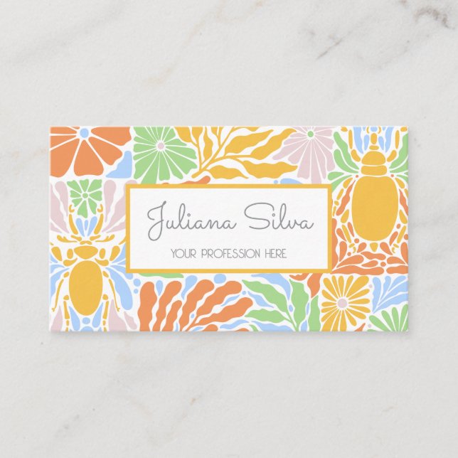 Retro Colourful Floral Frame Business Card (Front)
