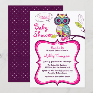 Retro Colourful Floral Owl Spring Baby Shower Invitation