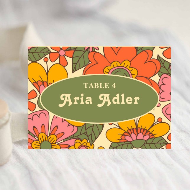 Retro Colourful Floral Pattern Boho 70s Wedding Table Number (Creator Uploaded)