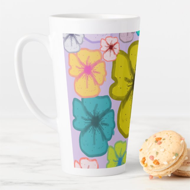 Retro Colourful Floral Pattern Latte Mug (In Situ)