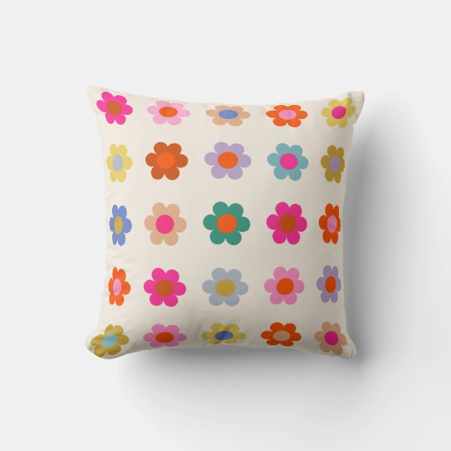 Retro Colourful Floral Preppy Abstract Flowers Cushion (Front)