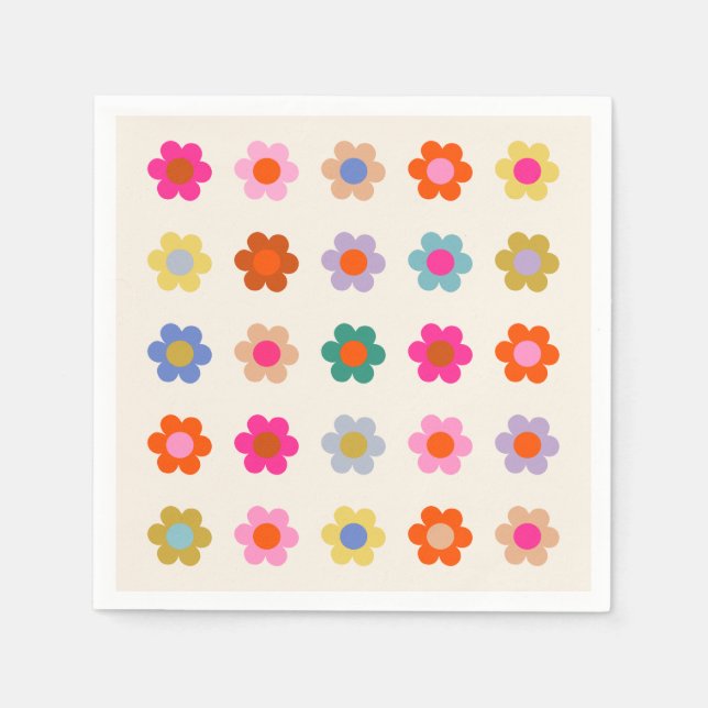Retro Colourful Floral Preppy Abstract Flowers Napkin (Front)