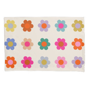 Retro Colourful Floral Preppy Abstract Flowers Pillowcase