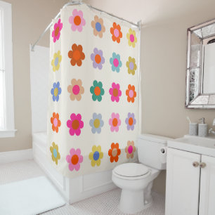 Retro Colourful Floral Preppy Abstract Flowers Shower Curtain