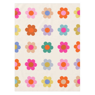 Retro Colourful Floral Preppy Abstract Flowers Tablecloth