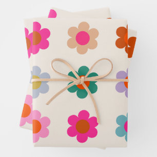 Retro Colourful Floral Preppy Abstract Flowers Wrapping Paper Sheet