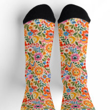 Retro Colourful Floral Watercolour Crew Socks