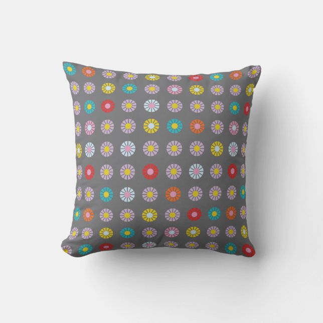 Retro Colourful Flower Cushion (Front)