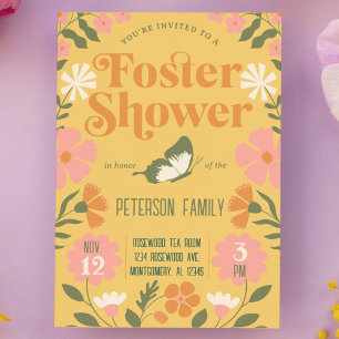 Retro Colourful Flower Garden Foster Care Shower Invitation