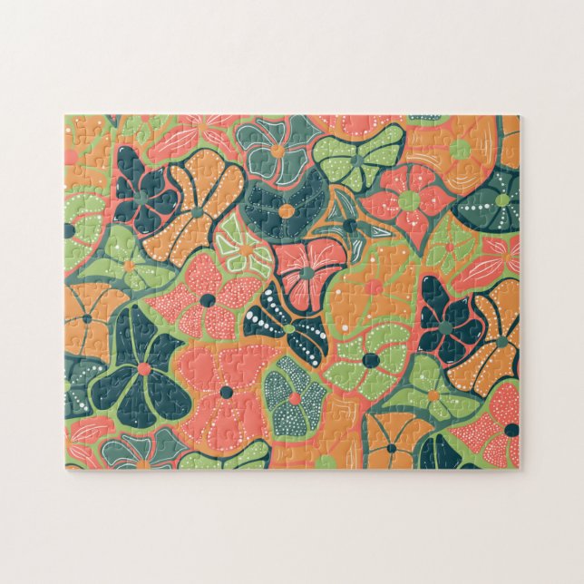 Retro Colourful Flower Hard Challenging Difficult Jigsaw Puzzle (Horizontal)
