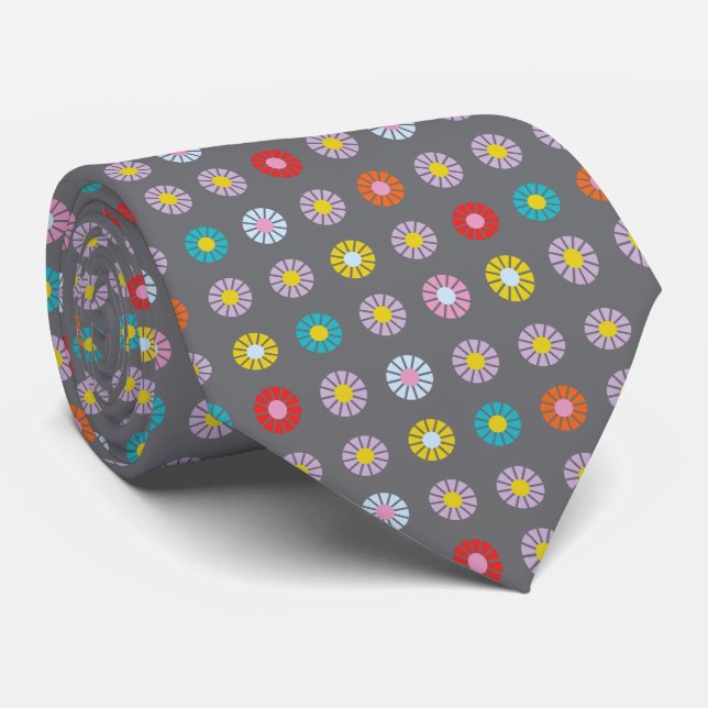 Retro Colourful Flower Tie (Rolled)