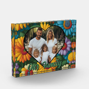 Retro colourful flowers Family photo template Block