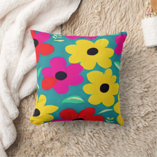 Retro Colourful Flowers Nursery Art Cushion
