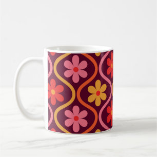 Retro Colourful Flowers on Mid Century Ogee Coffee Mug