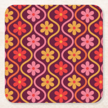 Retro Colourful Flowers on Vintage Ogee Pattern 