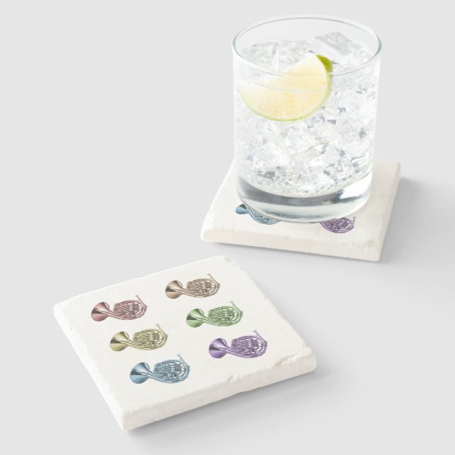 Retro Colourful French Horn Pop Art Music Pattern Stone Coaster (Side)