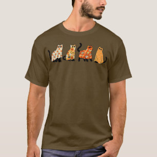 Retro Colourful Funny Cat Spooky Season Halloween T-Shirt