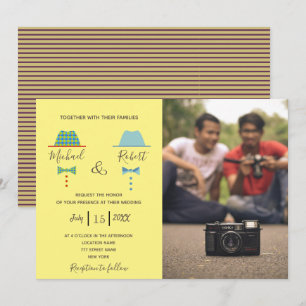 Retro Colourful Gay Photo Wedding Invitation