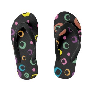 Retro Colourful Geometric Circles and Squares Flip Kid's Flip Flops