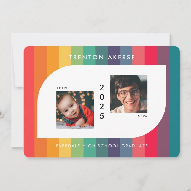 Retro colourful geometric shape Graduate photo Announcement (Front)