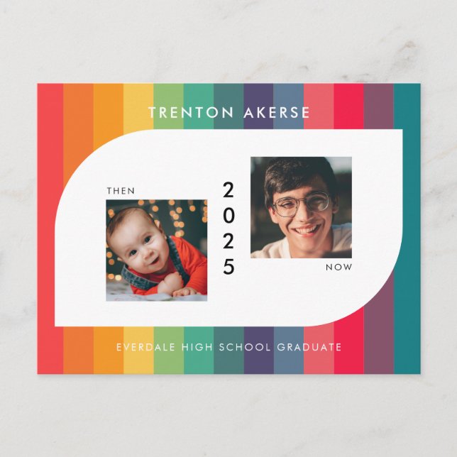 Retro colourful geometric shape Graduation photo Postcard (Front)