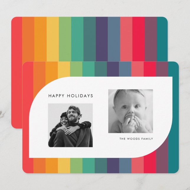 Retro colourful geometric shape photo holiday card (Front/Back)