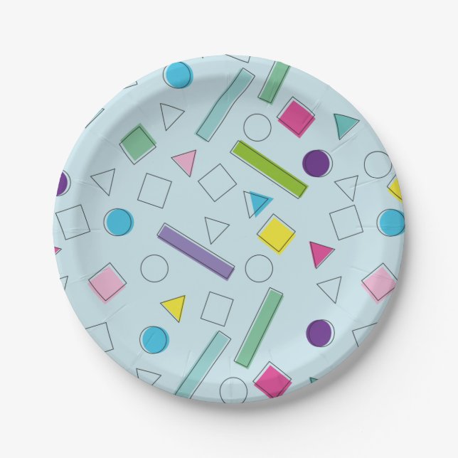 retro colourful geometric shapes paper plate (Front)