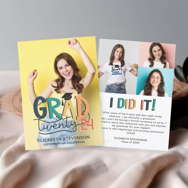 Retro colourful graduation party 4 photo invitation (Creator Uploaded)