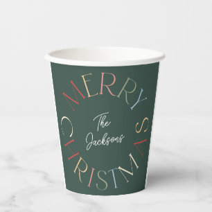 Retro Colourful Green Merry Christmas Paper Cups