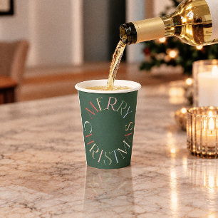 Retro Colourful Green Merry Christmas Paper Cups