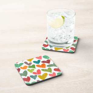 Retro Colourful Groovy Valentine Hearts Pattern Coaster
