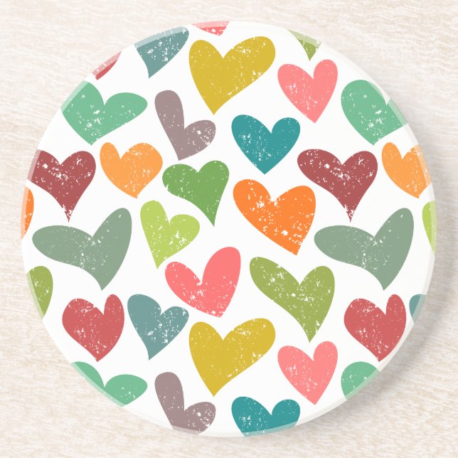 Retro Colourful Groovy Valentine Hearts Pattern Coaster (Front)