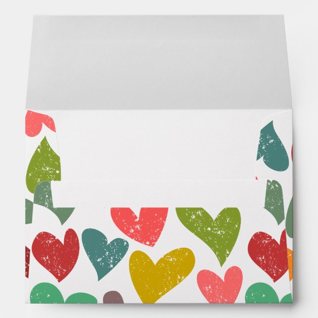 Retro Colourful Groovy Valentine Hearts Pattern Envelopes (Back (Bottom))
