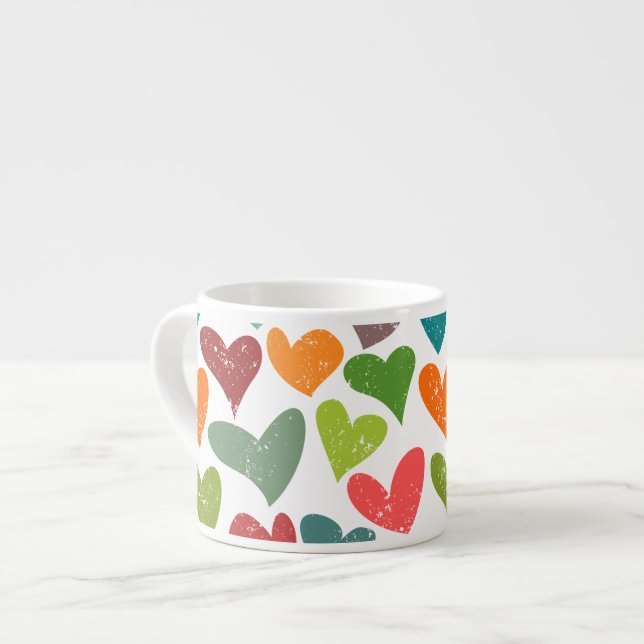 Retro Colourful Groovy Valentine Hearts Pattern Espresso Cup (Front Left)
