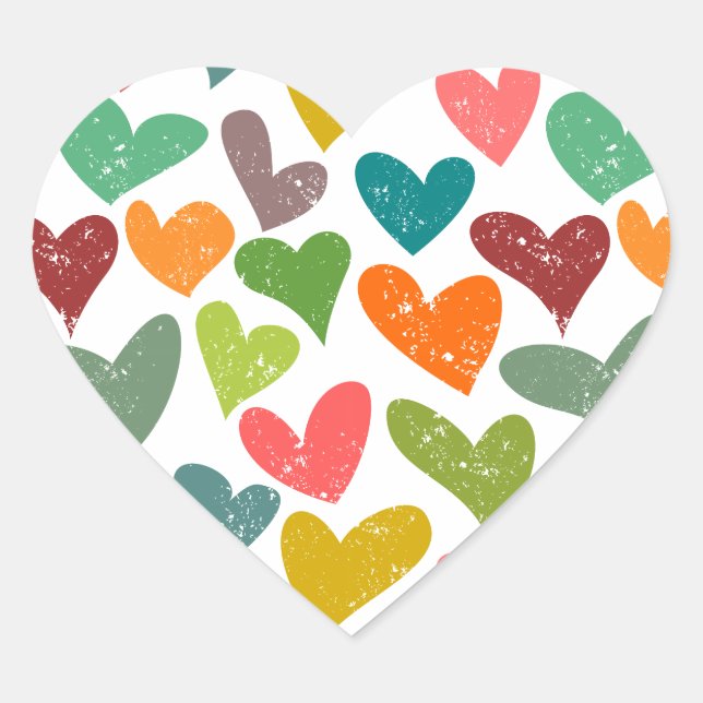 Retro Colourful Groovy Valentine Hearts Pattern Heart Sticker (Front)