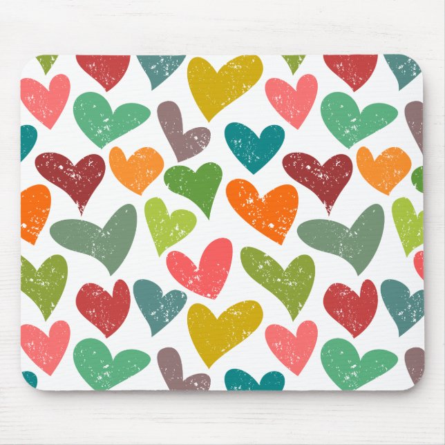 Retro Colourful Groovy Valentine Hearts Pattern Mouse Mat (Front)