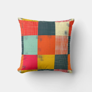 Retro Colourful Grunge Plaid Patchwork Pattern Cushion