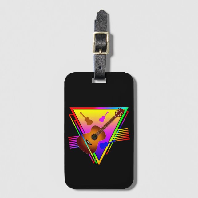 Retro Colourful Guitar Luggage Tag (Front Vertical)