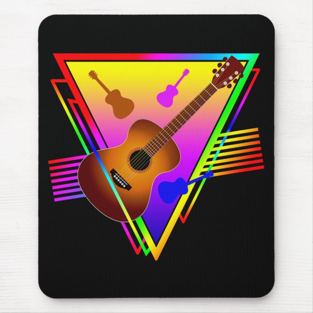 Retro Colourful Guitar Mouse Mat (Front)