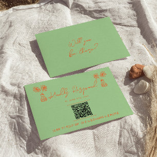 Retro Colourful Hand Drawn Bright QR Code Wedding RSVP Card