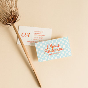 Retro Colourful Hand Drawn Chequered Groovy Cute Business Card
