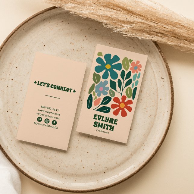 Retro Colourful Hand-Drawn Groovy Floral Abstract Business Card (Creator Uploaded)