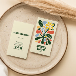 Retro Colourful Hand-Drawn Groovy Floral Boho Chic Business Card