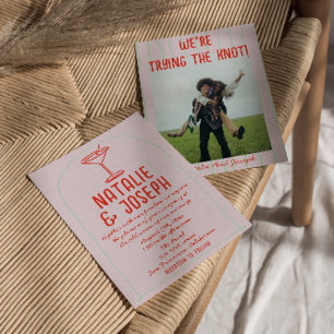 Retro Colourful Hand Drawn Martini Photo Wedding Invitation