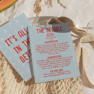 Retro Colourful  Hand Drawn Quirky Wedding Details Enclosure Card