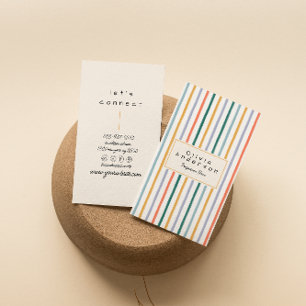 Retro Colourful Hand Drawn Stripes Trendy Boho Chi Business Card