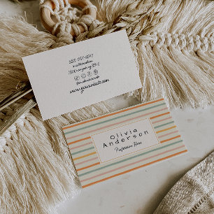 Retro Colourful Hand Drawn Stripes Unique Boho  Business Card