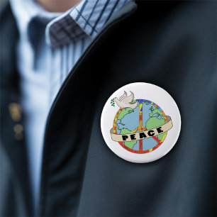 Retro Colourful Hand Drawn World Peace with Dove 10 Cm Round Badge