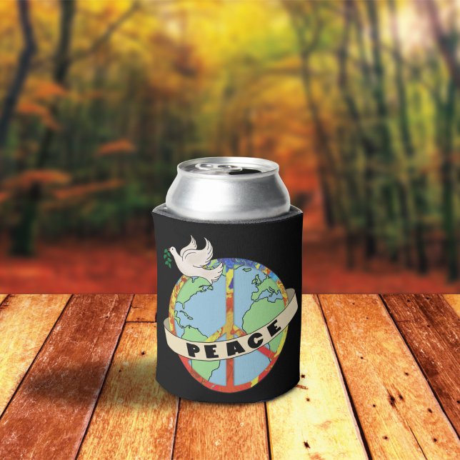 Retro Colourful Hand Drawn World Peace with Dove Can Cooler (Creator Uploaded)