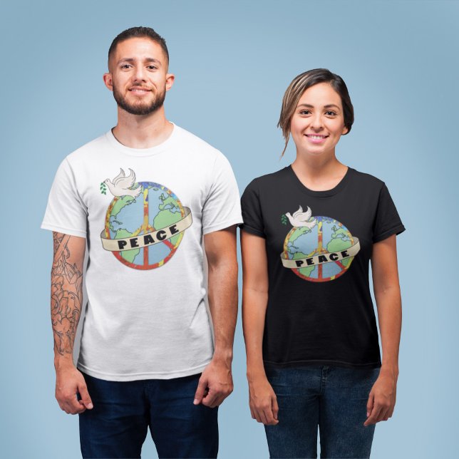 Retro Colourful Hand Drawn World Peace with Dove T-Shirt (Creator Uploaded)